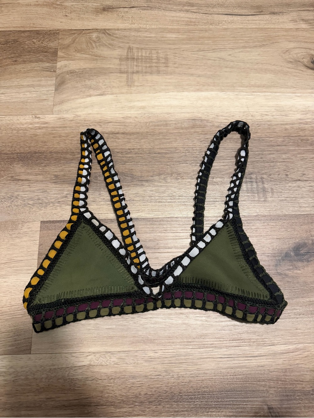 Kiini Tasmin Bikini Top Large Green Multi Color Crochet Triangle Boho